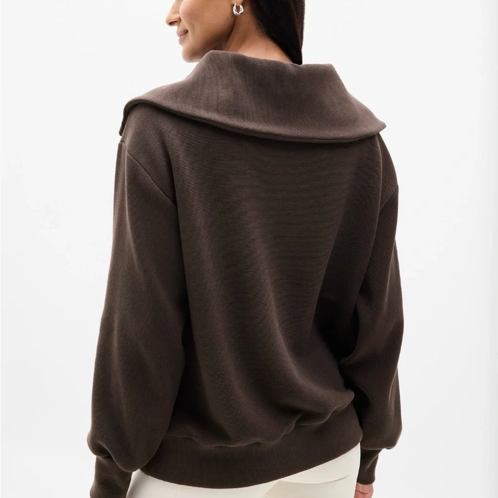 NWT Athleta Truffle Brown Ottoman Quarter-Zip Sweatshirt, size XS - Picture 3 of 4